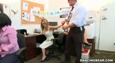 Blonde Office Geek Gags on Surprise Stripper Cock in Steamy Lap-Dance Action - sexu.com